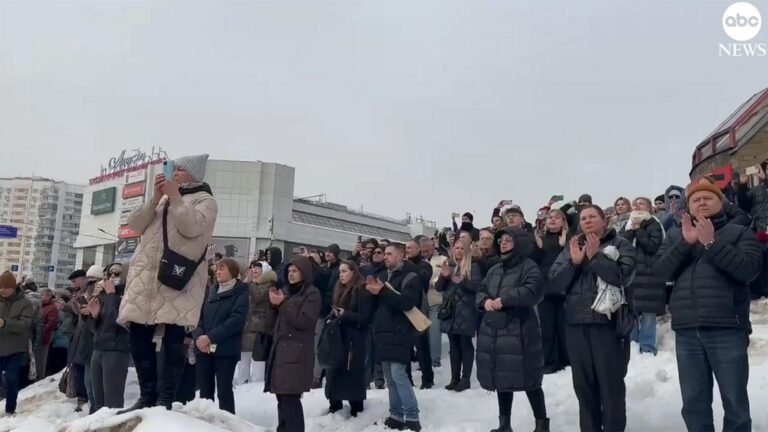 WATCH:  People chant 'Navalny' as Russian opposition leader's body arrives for funeral
