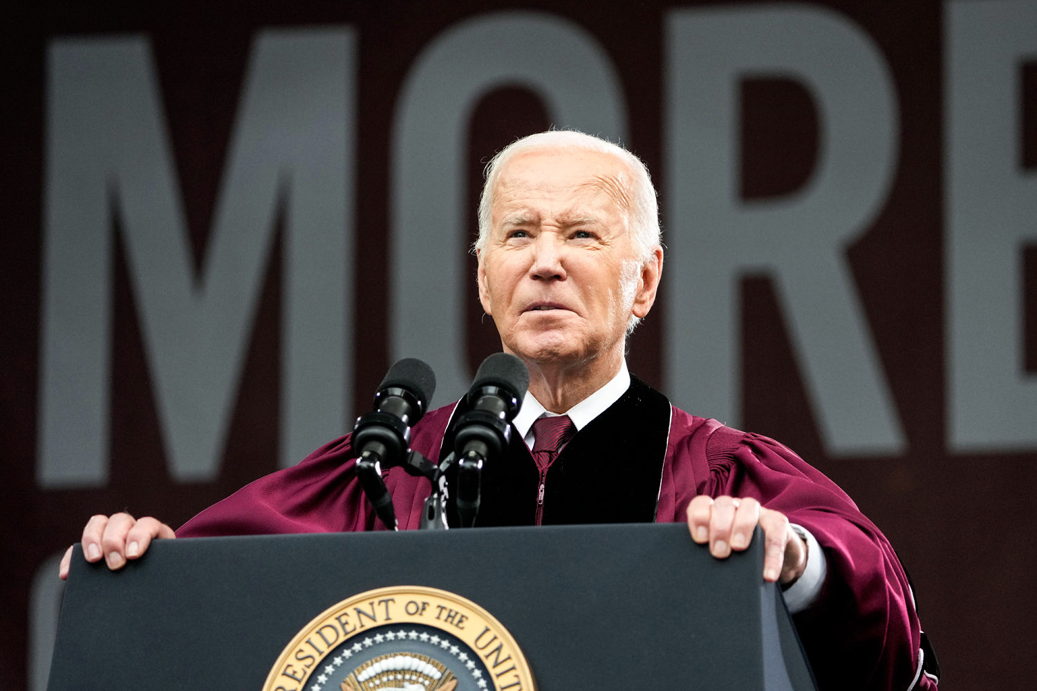 Biden delivers Morehouse commencement speech as some on campus express pro-Palestinian messages