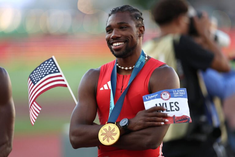 Noah Lyles wins the men's 100-meter final, securing a spot at the Paris Games