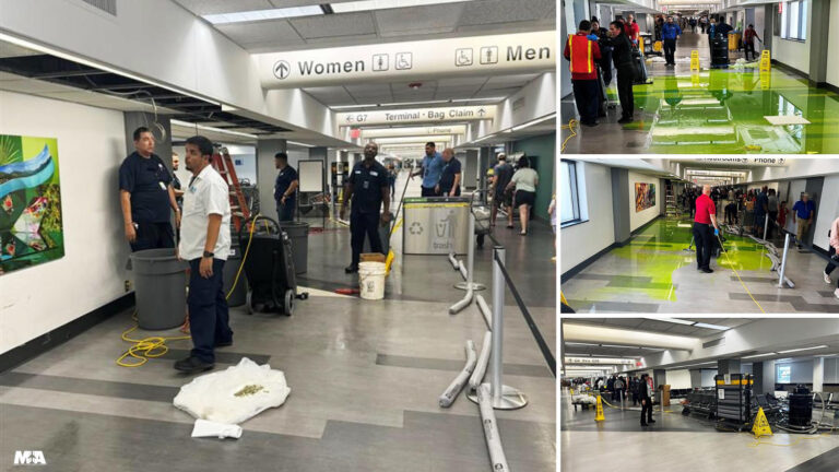 Bright green fluid gushed from Miami International Airport ceiling on July Fourth, flooding concourse 